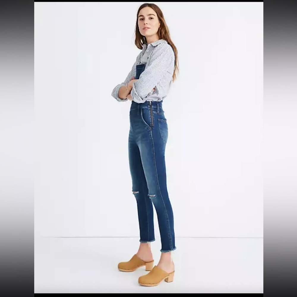 MADEWELL M Roadtripper Overalls Denim Jean Skinny Ripped Raw Hem Distressed